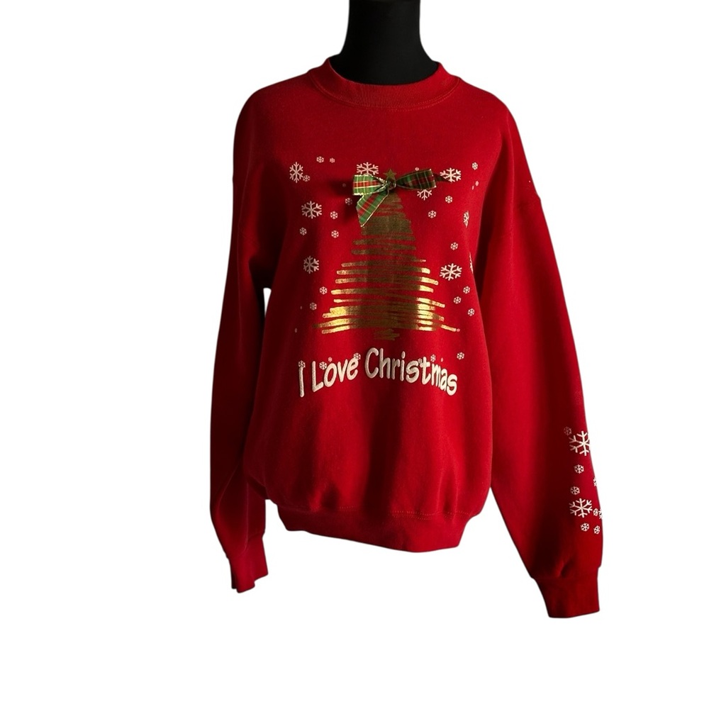 Fruit of the Loom Red Christmas Sweater with Gold Tree